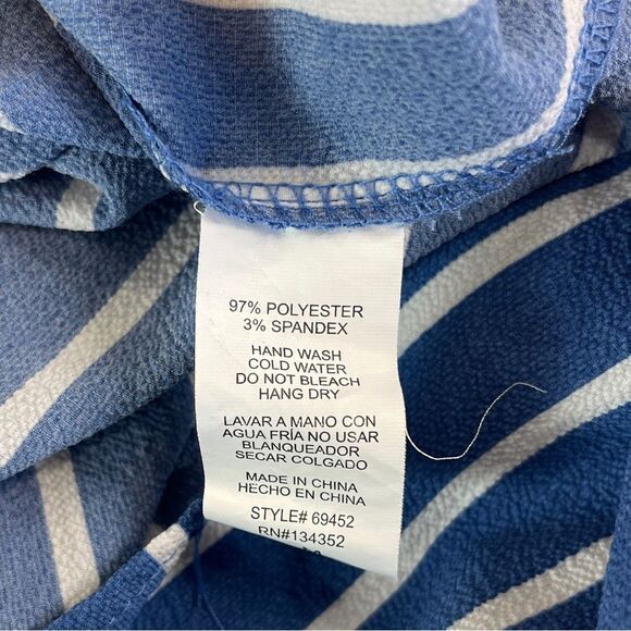 Forever 21 Romper Women M Medium Navy One-Piece Striped Off-Shoulder 3/4 Sleeve - Picture 4 of 7